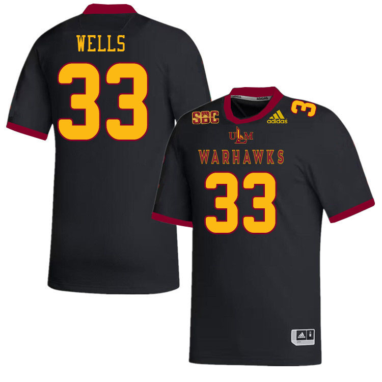 #33 Andrew Wells Louisiana-Monroe Warhawks College Football Jerseys Stitched-Black